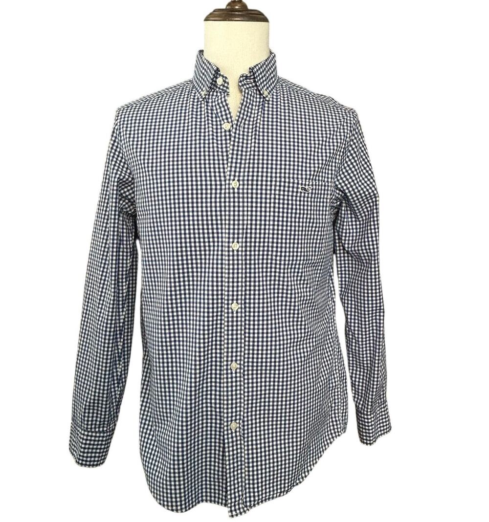Vineyard Vines Tucker Classic Fit Gingham Button Down Shirt Mens Small Navy Blue